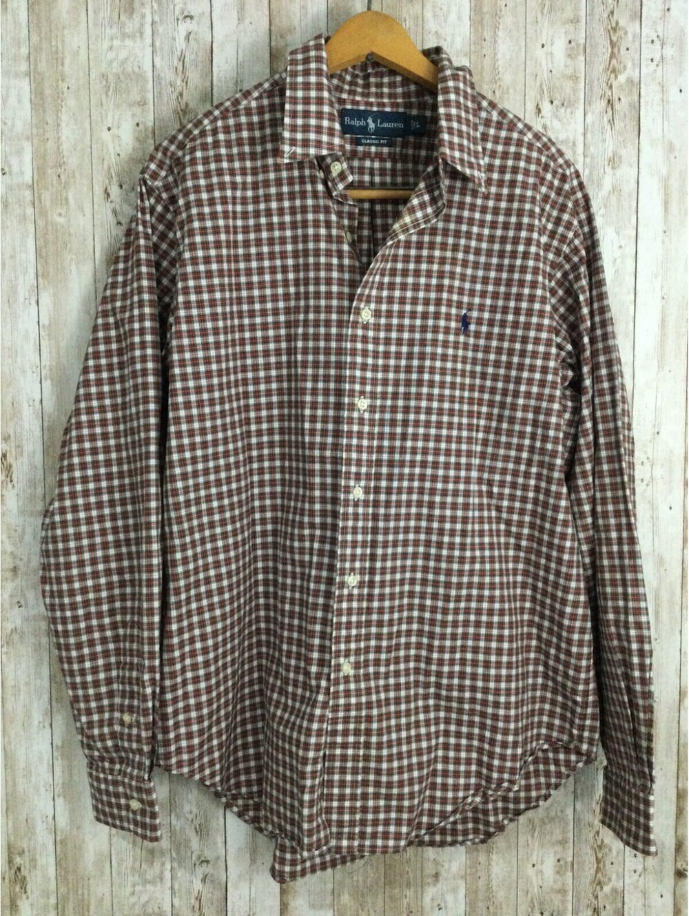 Polo Ralph Lauren Men Large Classic Fit Plaid Red Green White Button Down Shirt